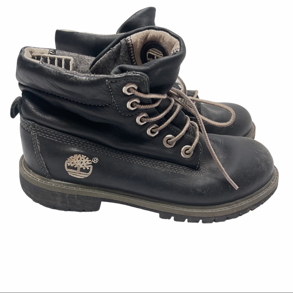 Timberland Boys Black Nubuck Leather Roll Top Boots Size 4